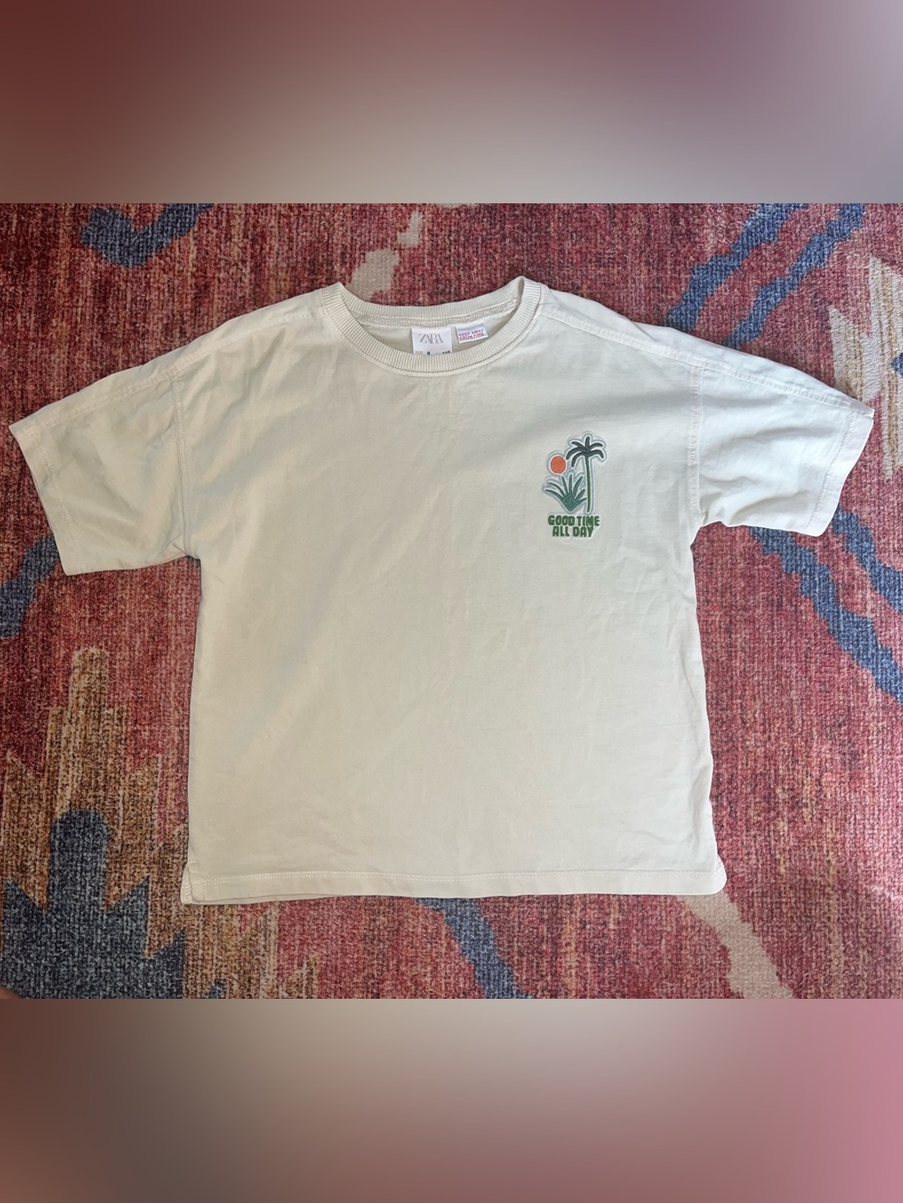 Zara Kids Cream Tee with Palm & Sun Patch - Picture 1 of 4